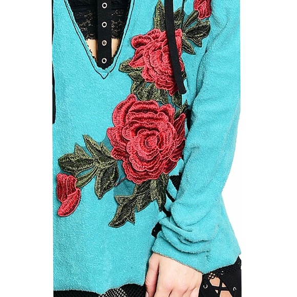 Moto Hippie Distressed Hoodie Tunic Sweater Top AQ - Picture 3 of 8